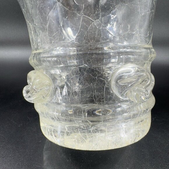 Vintage Clear Crackle Glads Ruffled Top Glass Vase Vessel Hand Blown Vase VTG - Picture 9 of 16